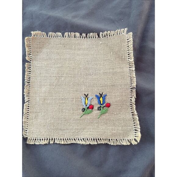 Linen Embroidered Cocktail Napkins Coasters - Picture 2 of 5